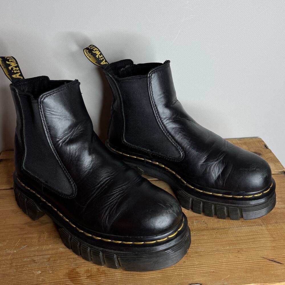 Dr. Martens Audrick Black Nappa Lux Leather Platform Chelsea Boots - Women's 8